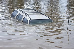 A car submerged in high water