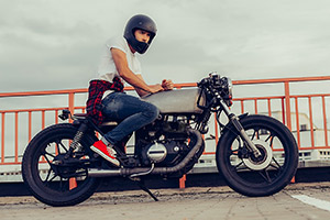 A biker taking a road side break